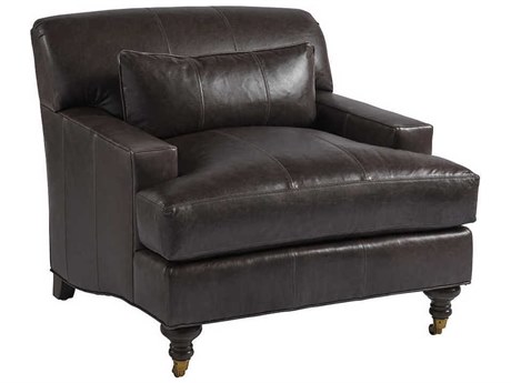Barclay Butera Upholstery Oxford Rolling Gray Leather Accent Chair
