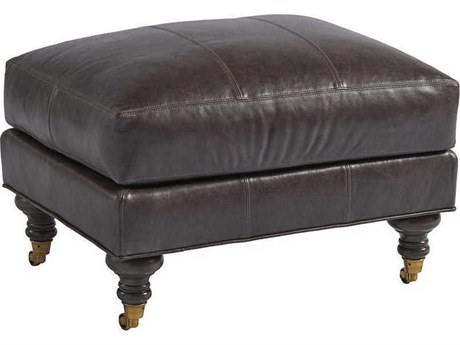 Barclay Butera Upholstery Oxford Charcoal Gray Leather Ottoman