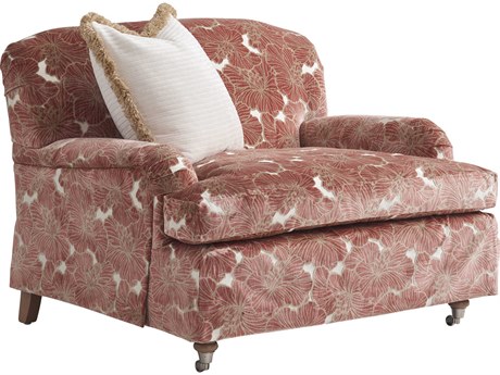 Barclay Butera Upholstery Athos Rolling Orange Fabric Accent Chair with Pewter Casters