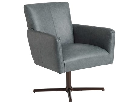 Barclay Butera Upholstery Brooks Swivel Gray Leather Accent Chair