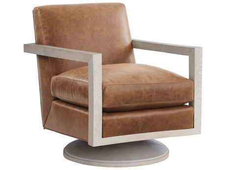 Barclay Butera Upholstery Willa Swivel Brown Leather Accent Chair