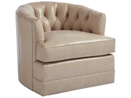 Barclay Butera Upholstery Cliffhaven Swivel Beige Leather Tufted Accent Chair