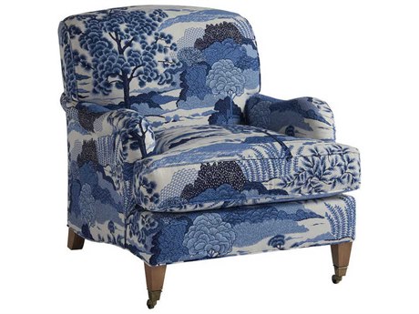 Barclay Butera Upholstery Sydney Rolling Blue Fabric Accent Chair
