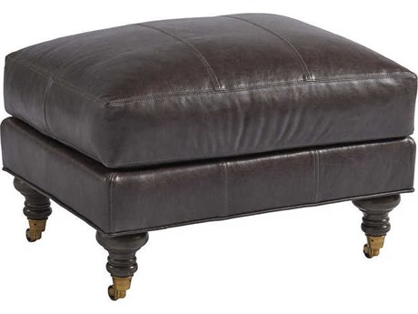 Barclay Butera Upholstery Oxford Brown Leather Ottoman