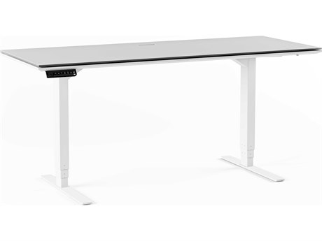 BDI Centro Height Adjustable & Standing Satin White Grey Etched Glass Desks