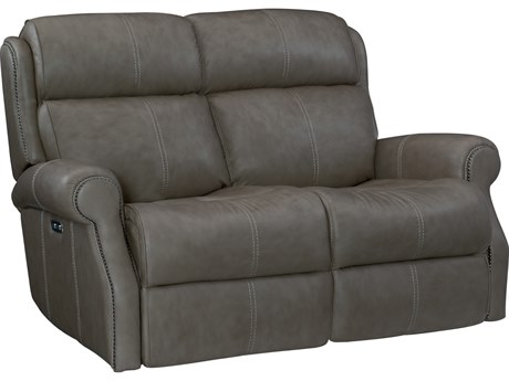 Bernhardt McGwire Power Motion Grey Leather Recliner Loveseat