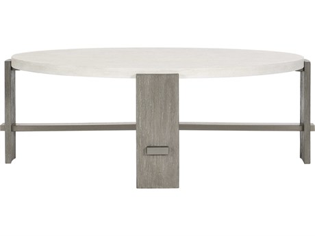 Bernhardt Foundations Round Wood Linen Light Shale Cocktail Table