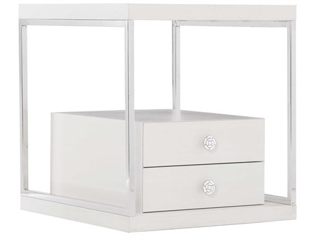 Bernhardt Silhouette Rectangular Glass Eggshell Polished Stainless Steel End Table