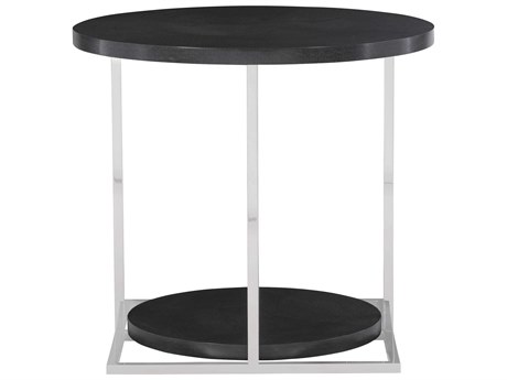 Bernhardt Silhouette Round Figured Onyx Polished Stainless Steel End Table