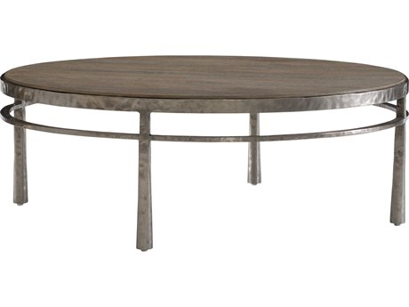 Bernhardt Aventura 50" Round Wood Marcona Frosted Nickel Cocktail Table