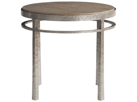 Bernhardt Aventura Round Wood Marcona Frosted Nickel End Table