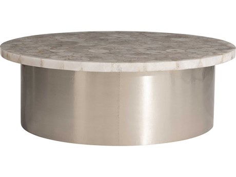 Bernhardt Shimla Round White Agate Marble Coffee Table
