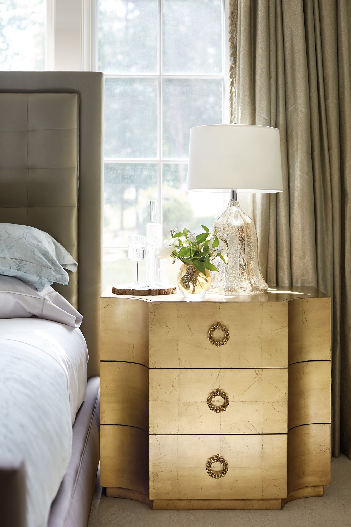 Bernhardt Jet Set Gold Leaf ThreeDrawers Nightstand BH356115G