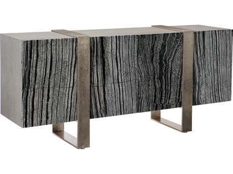 Bernhardt Linea 76" Solid Wood Black Forest Marble Textured Graphite Cerused Greige Entertainment Console Table
