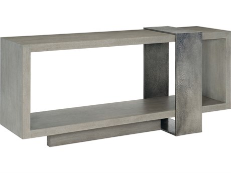 Bernhardt Linea Rectangular Wood Cerused Greige Textured Graphite Metal Console Table