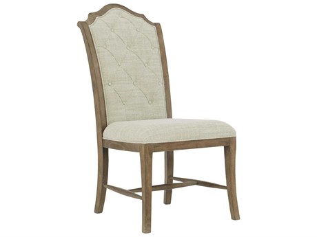 Bernhardt Rustic Patina Tufted Oak Wood Beige Upholstered Side Dining Chair