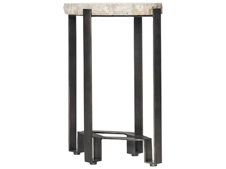 Bernhardt Living Sayers Oval Stone White Travertine Bronze Accent Table