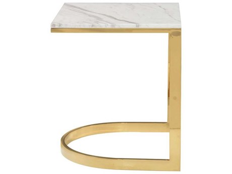 Bernhardt Blanchard Square Polished Brass With Jazz White Marble End Table