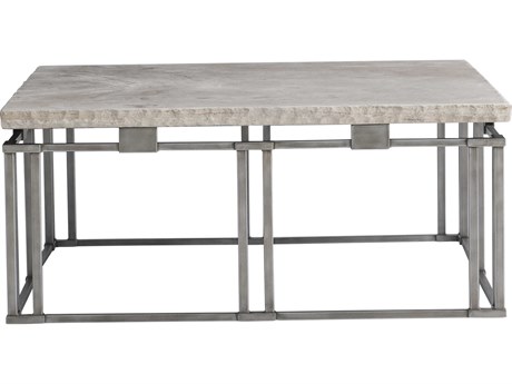 Bernhardt Riverton Square Stone Honed Bianco Travertine Silver Cocktail Table