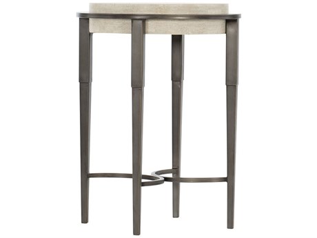 Bernhardt Barclay Round White Travertine Stone Antique Pewter Accent Table