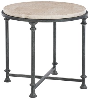 Bernhardt Galesbury Round Stone Antique Silver End Table
