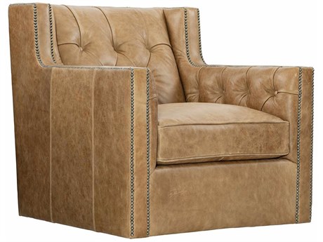 Bernhardt Candace Brown Leather Accent Swivel Chair