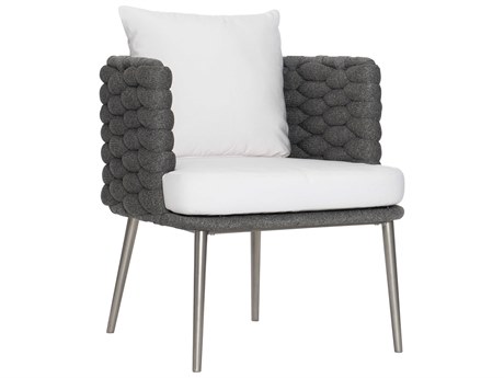 Bernhardt Exteriors Cadet Gray / Silver Mist Santa Cruz Arm Outdoor Patio Dining Chair with Cushion