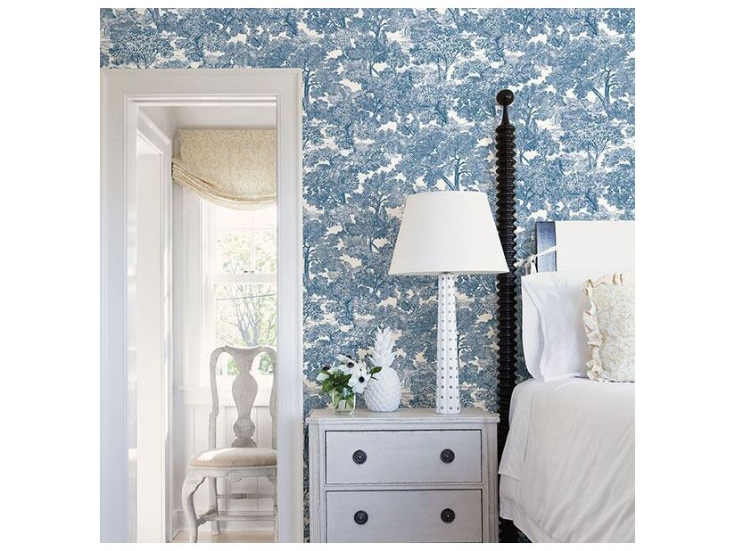 Brewster Home Fashions Chesapeake Spinney Blue Toile Wallpaper ...