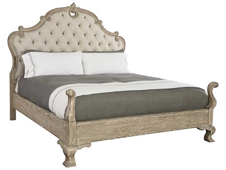 Bernhardt Campania Weathered Sand Brown Oak Wood Upholstered King Panel Bed