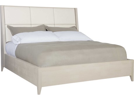 Bernhardt Axiom Linear Gray Beige Poplar Wood Upholstered King Panel Bed