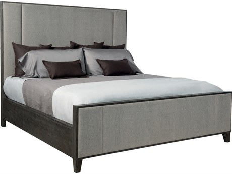Bernhardt Linea Cerused Charcoal Gray Oak Wood Upholstered Queen Panel Bed