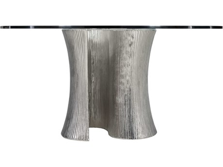 Bernhardt Interiors Serpentine Round Glass Bright Nickel Dining Table