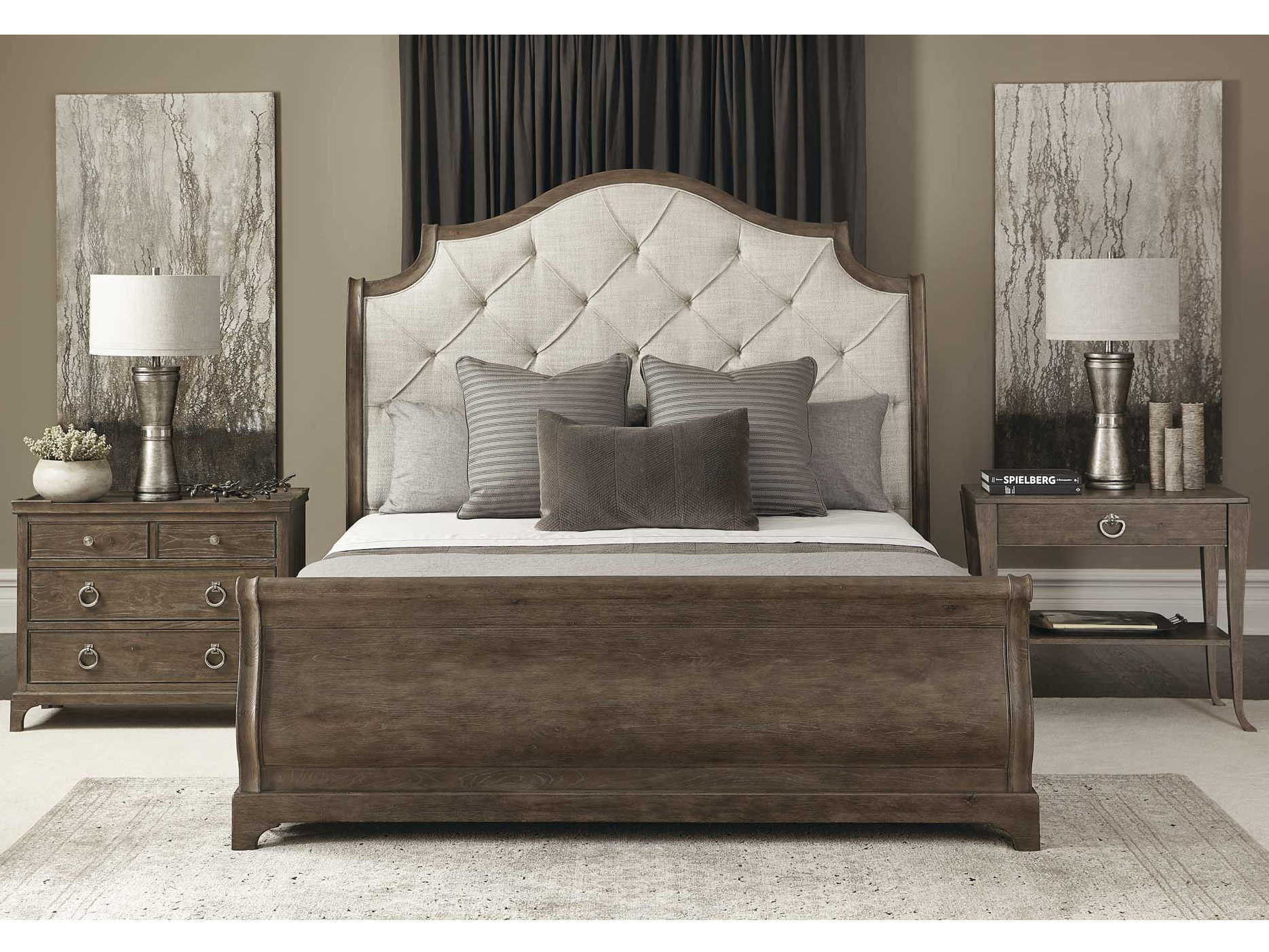 Bernhardt Rustic Patina Peppercorn King Sleigh Bed Bhk1285