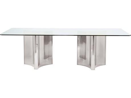 Bernhardt Abbott Rectangular Glass Stainless Steel Dining Table