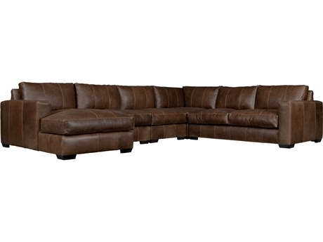 Bernhardt Dawkins Brown Leather Sectional Sofa with LAF Chaise