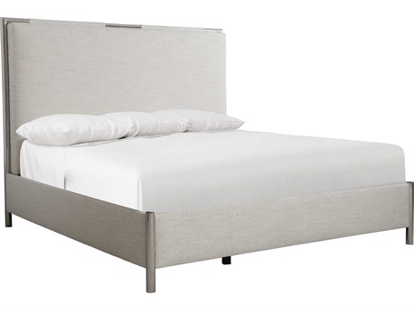 Bernhardt Modulum Polished Stainless Steel White Upholstered Queen Panel Bed