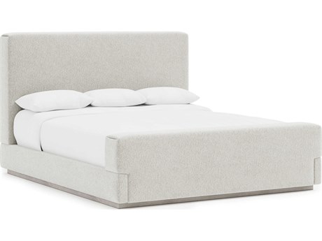Bernhardt Tempo Beige Oak Wood Upholstered California King Panel Bed