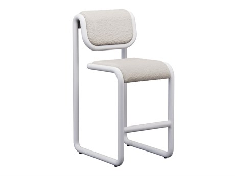 Bend Goods Tube White Frame With Boucle Fabric Upholstered Plywood Counter Stool