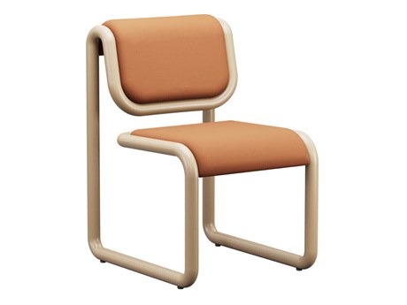 Bend Goods Tube Plywood Brown Leather Armless Dining Chair