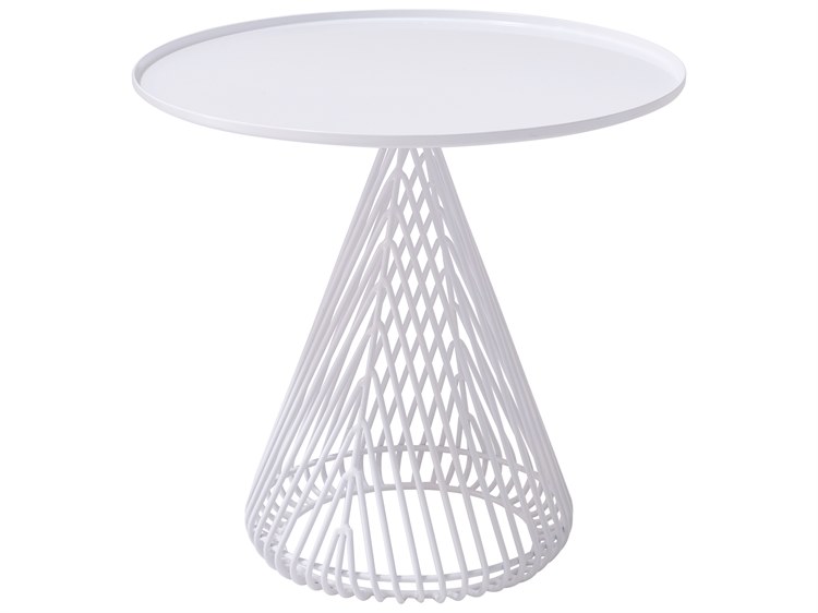 Bend Goods Outdoor Cono Galvanized Iron White 19.5'' Round End Table with Tray Top