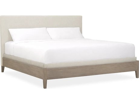 Brownstone Cecille Fawn Beige Teak Wood Upholstered King Platform Bed