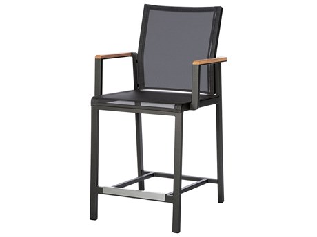 Barlow Tyrie Aura Counter Height Armchair - Graphite Aluminum Frame - Natural Teak Arms - Charcoal Textilene Sling