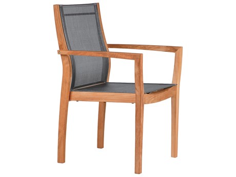 Barlow Tyrie Horizon Dining Arm Chair - Natural Teak Frame - Platinum Textilene Sling