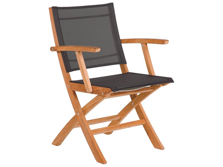 Barlow Tyrie Horizon Folding Dining Arm Chair - Natural Teak Frame - Charcoal Textilene Sling