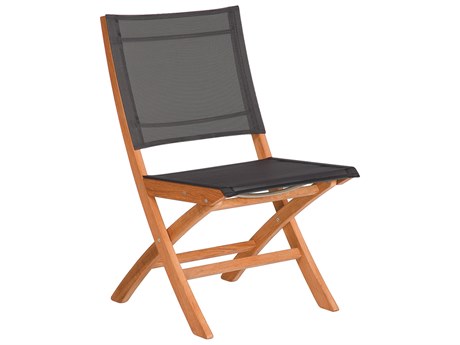 Barlow Tyrie Horizon Folding Dining Side Chair - Natural Teak Frame - Charcoal Textilene Sling