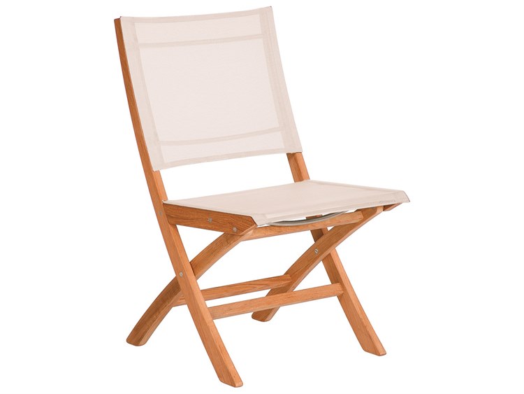 Barlow Tyrie Horizon Folding Dining Side Chair - Natural Teak Frame - Pearl Textilene Sling