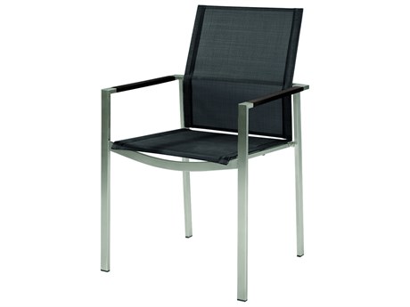 Barlow Tyrie Mercury Dining Arm Chair - Silver Stainless Steel Frame - Charcoal Textilene Sling - Graphite Powder Coated Aluminum Arms