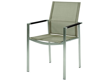 Barlow Tyrie Mercury Dining Arm Chair - Silver Stainless Steel Frame - Titanium Textilene Sling - Graphite Powder Coated Aluminum Arms
