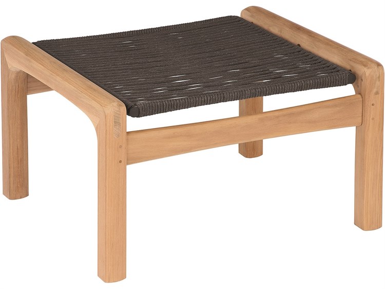 Barlow Tyrie Monterey Deep Seating Ottoman - Natural Teak Frame - Brown Braided Cord