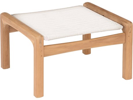 Barlow Tyrie Monterey Deep Seating Ottoman - Natural Teak Frame - Chalk Braided Cord